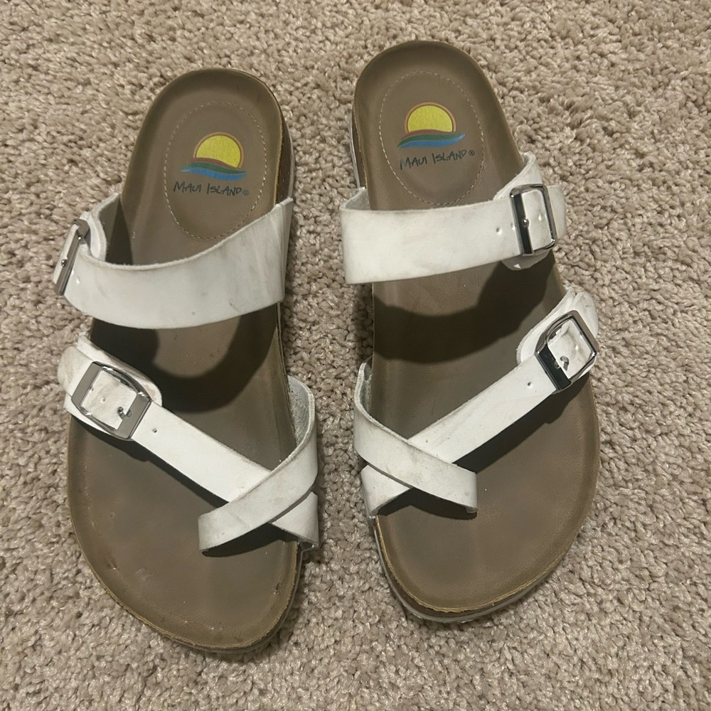 White Strappy Sandals with Buckles